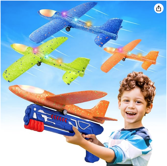 Fuwidvia 3 Pack Airplane Launcher Toys, 13.2” LED Foam Glider Catapult Plane Toy for Boys, 2 Flight Modes Outdoor Flying Toys Birthday Gifts for Boys Girls 4 5 6 7 8 9 10 11 12 Year Old