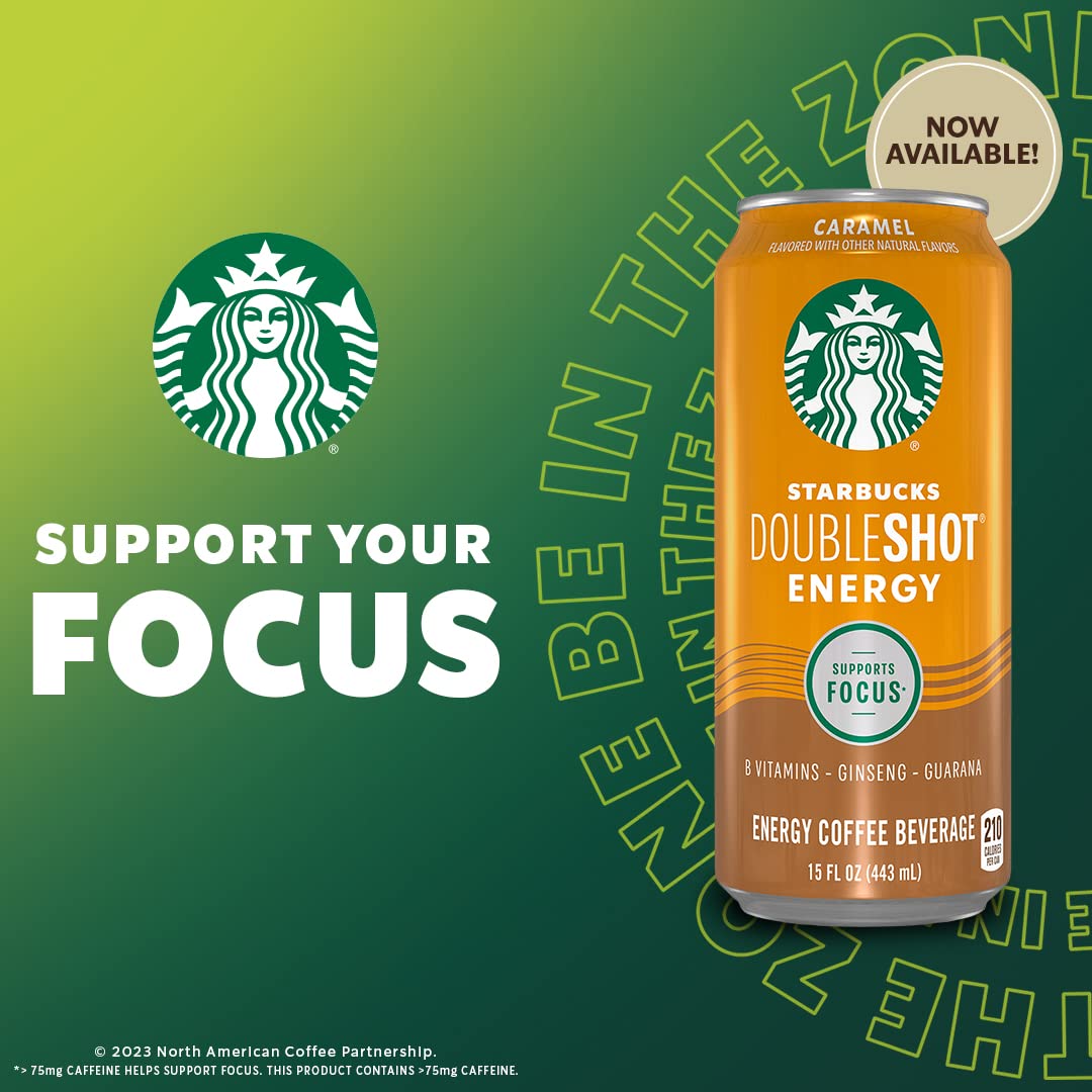 Starbucks Doubleshot Energy Drink Coffee Beverage, Caramel, Iced Coffee, 15 fl oz Cans (12 Pack) (Packaging May Vary)