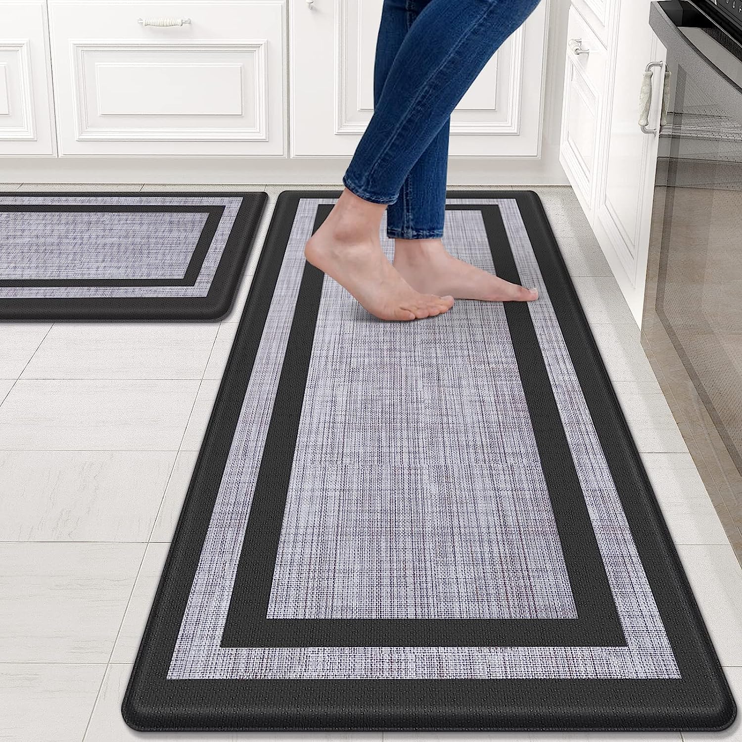 Mattitude Kitchen Mat [2 PCS] Cushioned Anti-Fatigue Non-Skid Waterproof Rugs Ergonomic Comfort Standing Mat for Kitchen, Floor, Office, Sink, Laundry, Black and Gray