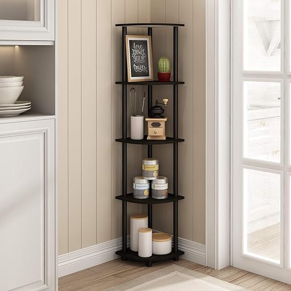 Furinno Turn-N-Tube 5 Tier Corner Display Rack Multipurpose Shelving Unit, 1-Pack, Espresso/Black